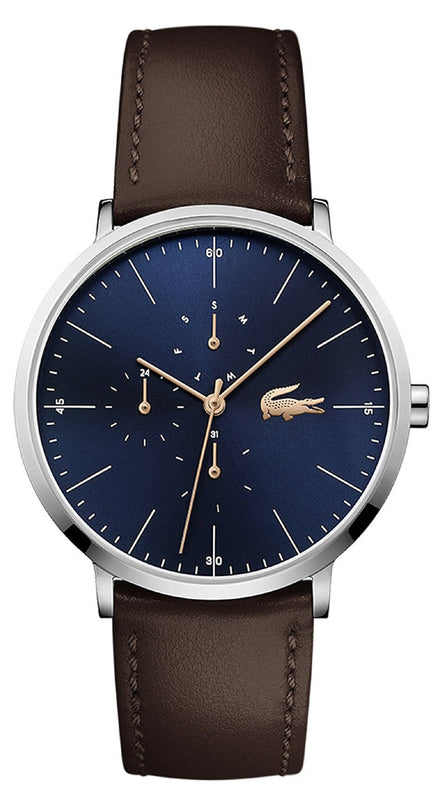 Lacoste Moon Multifunction Blue Dial Brown Leather Strap Watch for Men - 2010976 Authentic Buy Shop Now