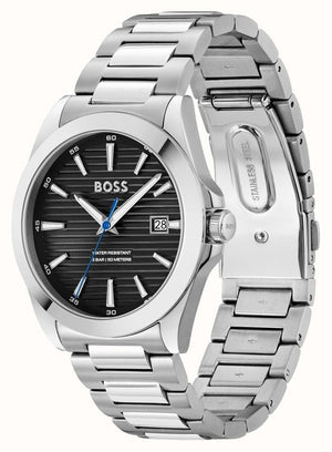 Hugo Boss Strike Black Dial Silver Steel Strap Watch for Men - 1514170 Authentic Buy Shop Now