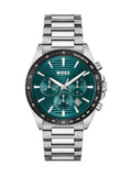 Hugo Boss Strike Chronograph Green Dial Silver Steel Strap Watch for Men - 1514241 Authentic Buy Shop Now