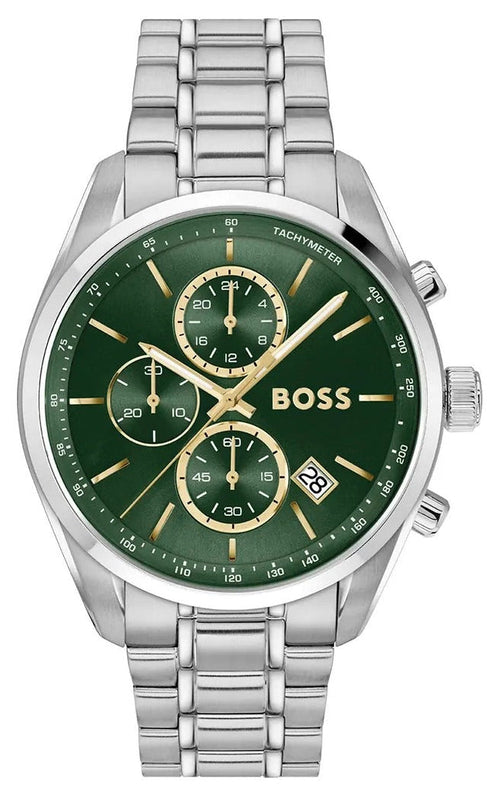 Hugo Boss Grand Prix Chronograph Green Dial Silver Steel Strap Watch for Men - 1514266 Authentic Buy Shop Now