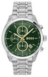 Hugo Boss Grand Prix Chronograph Green Dial Silver Steel Strap Watch for Men - 1514266 Authentic Buy Shop Now