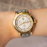 Tory Burch Classic Chronograph White Dial Grey Nylon Strap Watch for Women - TBW1035 Authentic Buy Shop Now