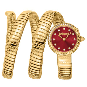 Just Cavalli Enchanting Red Dial Gold Steel Strap Watch for Women - JC1L302M0035 Authentic Buy Shop Now