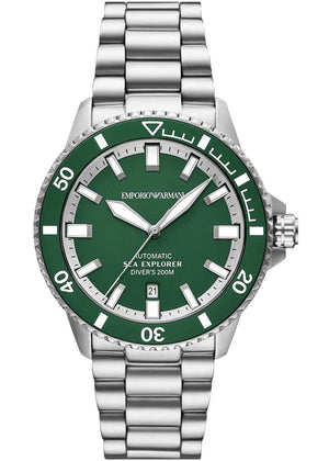 Emporio Armani Sea Explorer Green Dial Silver Steel Strap Watch for Men - AR60088 Authentic Buy Shop Now
