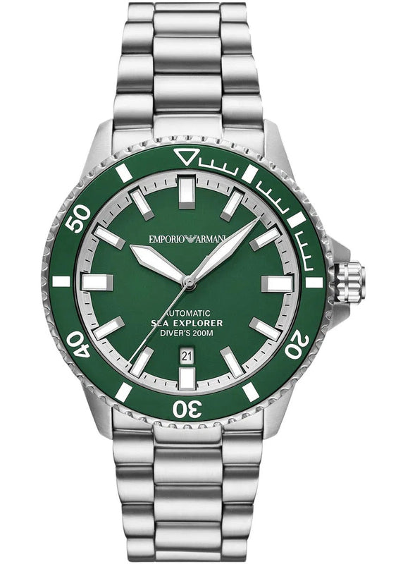 Emporio Armani Sea Explorer Green Dial Silver Steel Strap Watch for Men - AR60088 Authentic Buy Shop Now