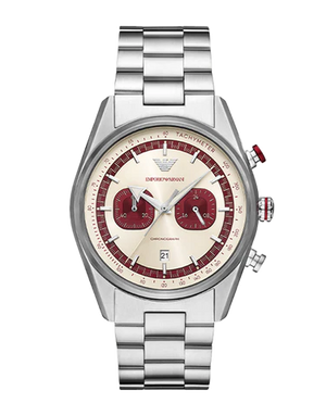 Emporio Armani Racer Chronograph White Dial Silver Steel Strap Watch for Men - AR11645 Authentic Buy Shop Now