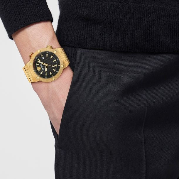 Versace Greca Logo Quartz Black Dial Gold Steel Strap Watch for Men - VE8G00624 Authentic Buy Shop Now