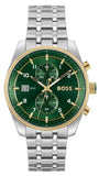 Hugo Boss Skytraveller Chronograph Green Dial Silver Steel Strap Watch for Men - 1514195 Authentic Buy Shop Now