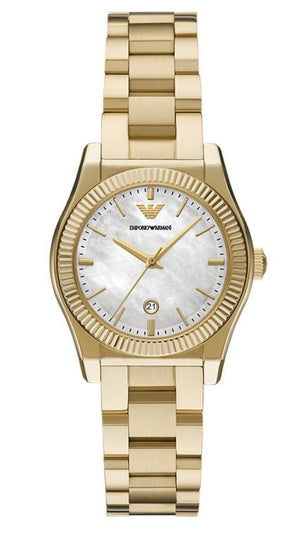 Emporio Armani Federica Mother of Pearl White Dial Gold Steel Strap Watch for Women - AR11657 Authentic Buy Shop Now