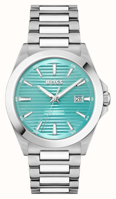 Hugo Boss Strike Turquoise Blue Dial Silver Steel Strap Watch for Men - 1514171 Authentic Buy Shop Now