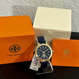 Tory Burch Collins Quartz Blue Dial Blue Leather Strap Watch for Women - TBW1203 Authentic Buy Shop Now
