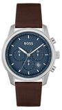 Hugo Boss Trace Chronograph Blue Dial Brown Leather Strap Watch for Men - 1514002 Authentic Buy Shop Now