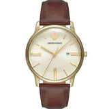 Emporio Armani Minimalist Quartz Gold Dial Brown Leather Strap Watch for Men - AR11610 Authentic Buy Shop Now