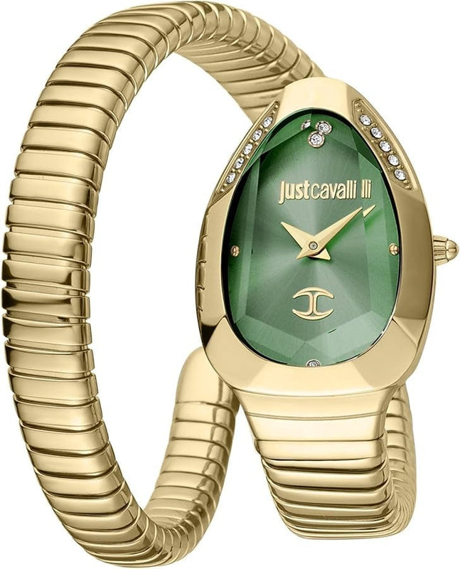 Just Cavalli Serpente Metallica Green Dial Gold Steel Strap Watch for Women - JC1L208M0045 Authentic Buy Shop Now