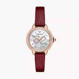 Emporio Armani Mia Mother of Pearl Dial Red Leather Strap Watch for Women - AR11646 Authentic Buy Shop Now