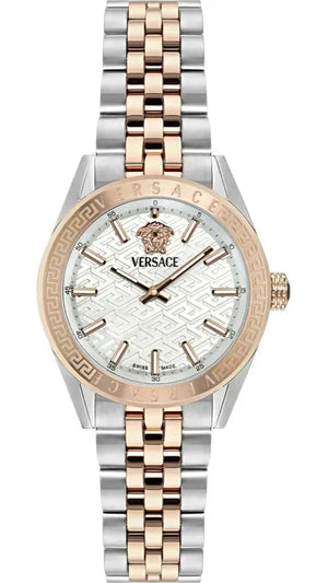 Versace V-Code Analog White Dial Two Tone Steel Strap Watch for Women - VE8I00624 Authentic Buy Shop Now