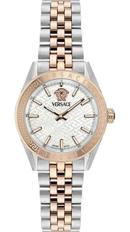 Versace V-Code Analog White Dial Two Tone Steel Strap Watch for Women - VE8I00624 Authentic Buy Shop Now