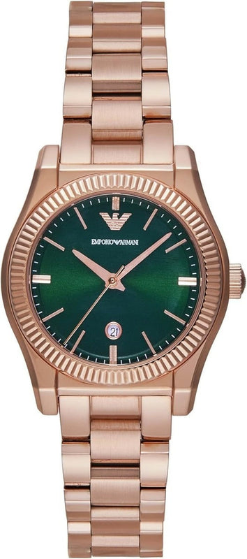 Emporio Armani Federica Analog Green Dial Rose Gold Steel Strap Watch for Women - AR11639 Authentic Buy Shop Now