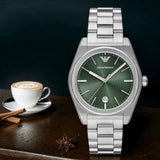 Emporio Armani Frederico Analog Green Dial Silver Steel Strap Watch for Men - AR11621 Authentic Buy Shop Now