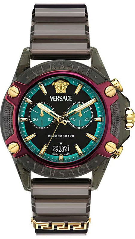Versace Icon Active Chronograph Black Dial Black Rubber Strap Unisex Watch - VE8P00224 Authentic Buy Shop Now