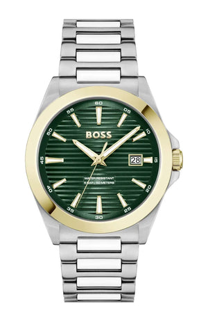 Hugo Boss Strike Green Dial Silver Steel Strap Watch for Men - 1514173 Authentic Buy Shop Now
