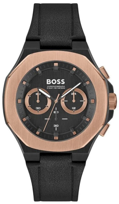 Hugo Boss Taper Chronograph Black Dial Black Leather Strap Watch for Men - 1514089 Authentic Buy Shop Now