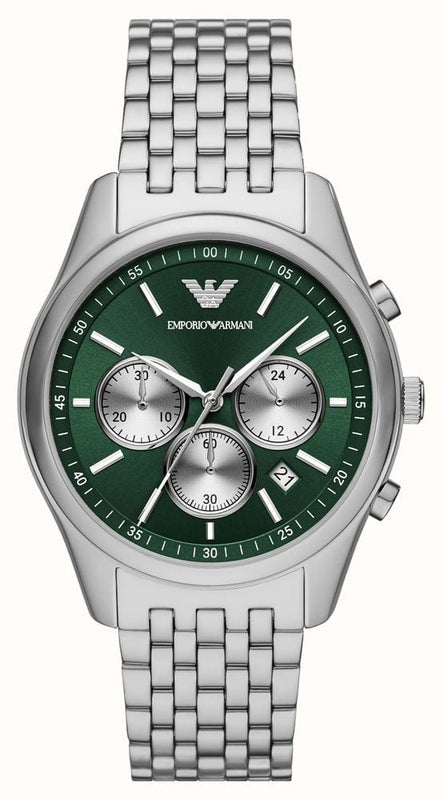 Emporio Armani Antonio Chronograph Green Dial Silver Steel Strap Watch for Men - AR11581 Authentic Buy Shop Now
