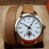 Tory Burch Collins Quartz White Dial Brown Leather Strap Watch for Women - TBW1304 Authentic Buy Shop Now