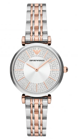 Emporio Armani Gianni T Bar Silver Dial Two Tone Steel Strap Watch for Women - AR11537 Authentic Buy Shop Now