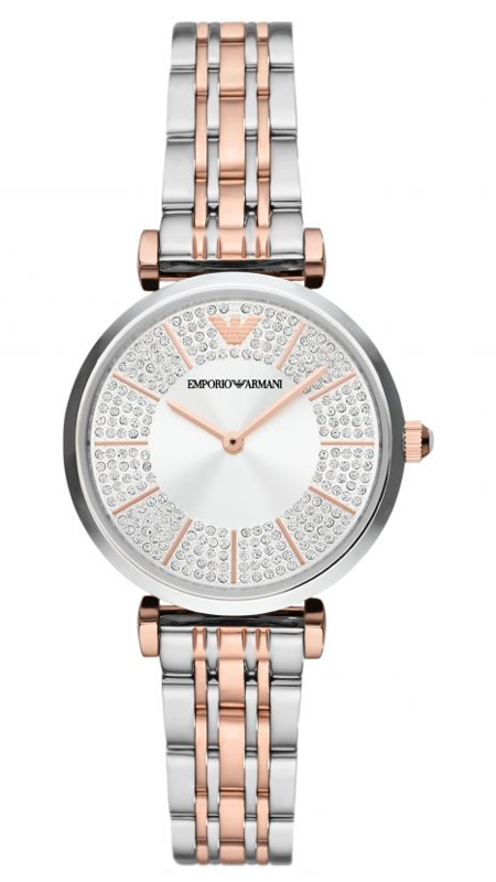 Emporio Armani Gianni T Bar Silver Dial Two Tone Steel Strap Watch for Women - AR11537 Authentic Buy Shop Now