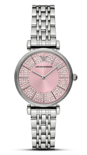 Emporio Armani Gianni T-Bar Pink Dial Silver Steel Strap Watch for Women - AR11686 Authentic Buy Shop Now