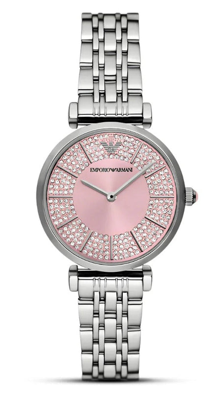 Emporio Armani Gianni T-Bar Pink Dial Silver Steel Strap Watch for Women - AR11686 Authentic Buy Shop Now