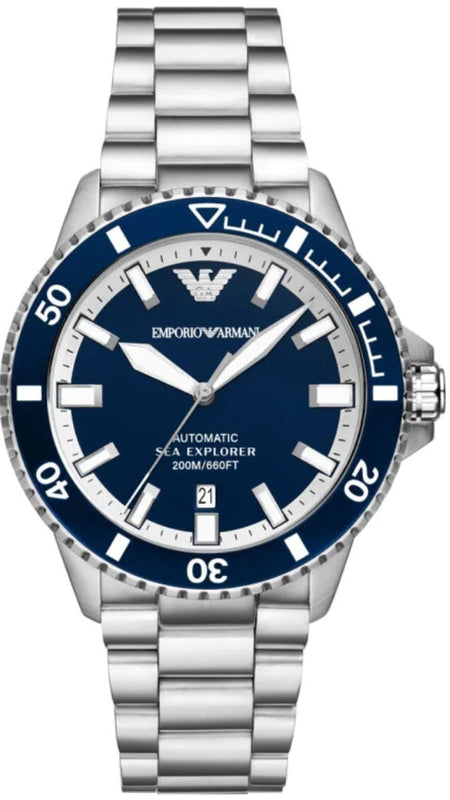 Emporio Armani cBlue Dial Silver Steel Strap Watch for Men - AR60079 Authentic Buy Shop Now