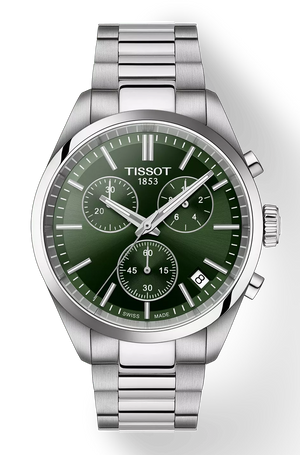 Tissot PR 100 Chronograph Green Dial Silver Steel Strap Watch for Men - T150.417.11.091.00 Authentic Buy Shop Now