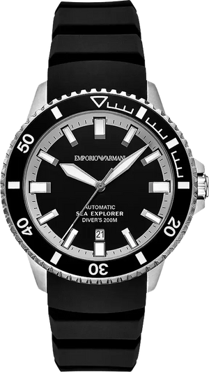 Emporio Armani Sea Explorer Black Dial Black Silicone Strap Watch for Men - AR60086 Authentic Buy Shop Now