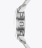 Tory Burch Classic Chronograph White Dial Two Tone Steel Strap Watch for Women - TBW1034 Authentic Buy Shop Now