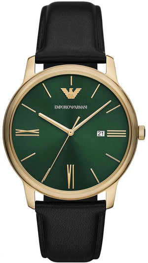 Emporio Armani Minimalist Green Dial Black Leather Strap Watch for Men - AR11601 Authentic Buy Shop Now