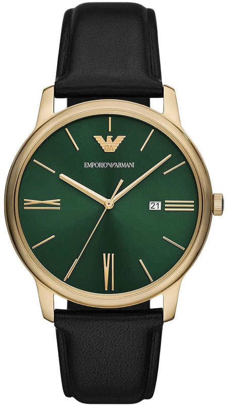 Emporio Armani Minimalist Green Dial Black Leather Strap Watch for Men - AR11601 Authentic Buy Shop Now