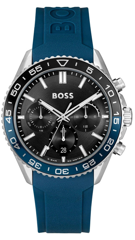 Hugo Boss Runner Chronograph Black Dial Blue Silicone Strap Watch for Men - 1514245 Authentic Buy Shop Now