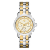 Tory Burch The Tory Chronograph White Dial Two Tone Steel Strap Watch for Women - TBW1052 Authentic Buy Shop Now