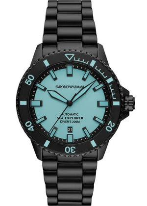 Emporio Armani Sea Explorer Turquoise Blue Dial Black Steel Strap Watch for Men - AR60084 Authentic Buy Shop Now