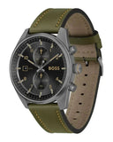 Hugo Boss Skytraveller Chronograph Black Dial Green Leather Strap Watch for Men - 1514148 Authentic Buy Shop Now