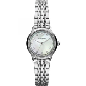 Emporio Armani Alpha Mother of Pearl Dial Silver Steel Strap Watch for Women - AR1803 Authentic Buy Shop Now