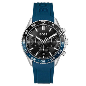 Hugo Boss Runner Chronograph Black Dial Blue Silicone Strap Watch for Men - 1514245 Authentic Buy Shop Now