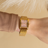 Tory Burch Eleanor Mother of Pearl Pink Dial Gold Steel Strap Watch for Women - TBW1077 Authentic Buy Shop Now