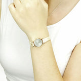 Emporio Armani Gianni T-Bar Silver Dial Beige Leather Strap Watch for Women - AR1687 Authentic Buy Shop Now