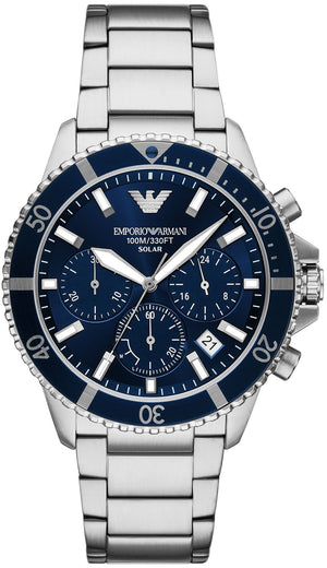 Emporio Armani World Explorer Chronograph Blue Dial Silver Steel Strap Watch for Men - AR11681 Authentic Buy Shop Now