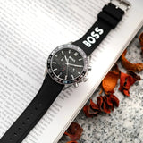Hugo Boss Runner Chronograph Black Dial Black Silicone Strap Watch for Men - 1514141 Authentic Buy Shop Now
