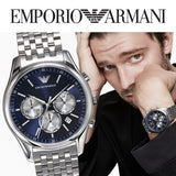 Emporio Armani Antonio Chronograph Blue Dial Silver Steel Strap Watch for Men - AR11582 Authentic Buy Shop Now