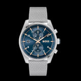 Hugo Boss Skytraveller Chronograph Blue Dial Silver Mesh Strap Watch for Men - 1514149 Authentic Buy Shop Now